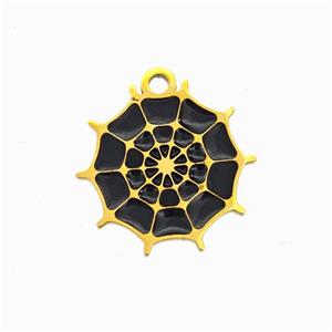 Halloween Spiderweb Charms 304 Stainless Pendant Black Enamel Gold Plated, approx 15mm [SSB6546]