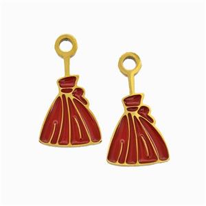 Halloween Skirt Charms 304 Stainless Pendant Red Enamel Gold Plated, approx 8-12mm [SSB6548]