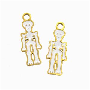 Halloween Skeleton Charms 304 Stainless Pendant White Enamel Gold Plated, approx 6-13mm [SSB6549]