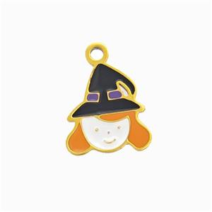 Halloween Witch Charms 304 Stainless Pendant Multicolor Enamel Gold Plated, approx 11mm [SSB6550]