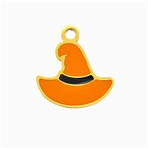 Halloween Hat Charms 304 Stainless Pendant Orange Enamel Gold Plated, approx 13-15mm [SSB6551]