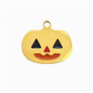 Halloween Pumpkin Charms 304 Stainless Pendant Enamel Gold Plated, approx 10-14mm [SSB6554]