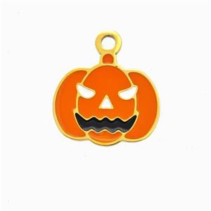 Halloween Pumpkin Charms 304 Stainless Pendant Orange Enamel Gold Plated, approx 12-14mm [SSB6555]