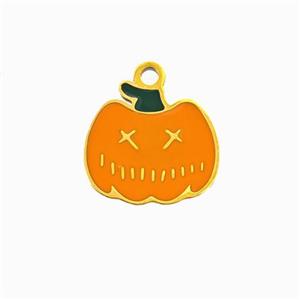 Halloween Pumpkin Charms 304 Stainless Pendant Orange Enamel Gold Plated, approx 11-12.5mm [SSB6556]