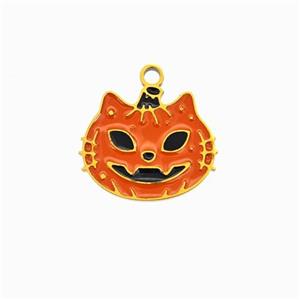 Halloween Cat Charms 304 Stainless Pendant Red Enamel Gold Plated, approx 12-14mm [SSB6559]