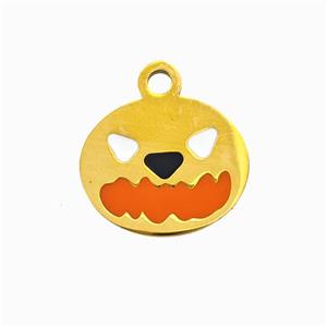 Halloween Mask Charms 304 Stainless Pendant Orange Enamel Gold Plated, approx 11-14mm [SSB6561]