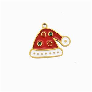 Christmas Hat Charms 304 Stainless Steel Pendant Red White Enamel Gold Plated, approx 9-13mm [SSB6562]