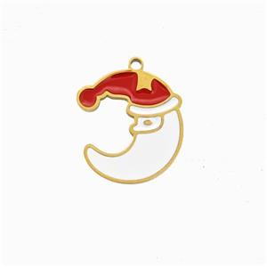 Christmas Santa Claus Hat Charms 304 Stainless Steel Moon Pendant Red White Enamel Gold Plated, approx 11-12.5mm [SSB6564]