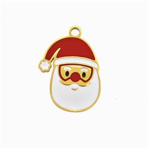 Christmas Santa Claus Charms 304 Stainless Steel Pendant Red White Enamel Gold Plated, approx 12-15mm [SSB6565]