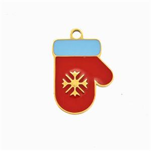 Christmas Mitten Charms 304 Stainless Steel Pendant Enamel Gold Plated, approx 11-14mm [SSB6568]