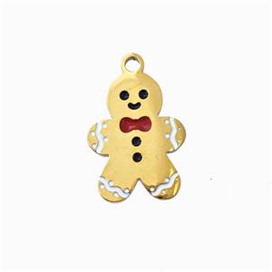 Christmas Snowman Charms 304 Stainless Steel Pendant Enamel Gold Plated, approx 11-14mm [SSB6569]