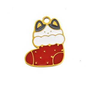 Christmas Stocking Charms 304 Stainless Steel Pendant Enamel Gold Plated, approx 12-14.5mm [SSB6571]