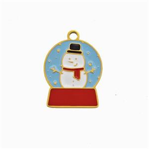 Christmas Snowman Charms 304 Stainless Steel Pendant Enamel Gold Plated, approx 12-14mm [SSB6572]