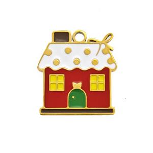 Christmas House Charms 304 Stainless Steel Pendant Enamel Gold Plated, approx 14-15mm [SSB6576]