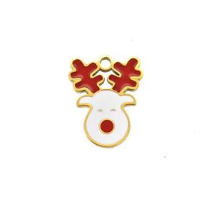 Christmas Reindeer Charms 304 Stainless Steel Pendant Enamel Gold Plated, approx 10-12mm [SSB6578]