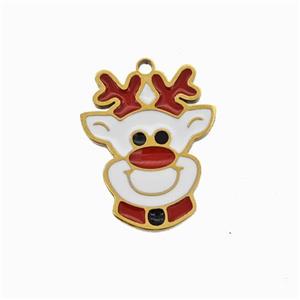 Christmas Reindeer Charms 304 Stainless Steel Pendant Enamel Gold Plated, approx 12-15mm [SSB6579]