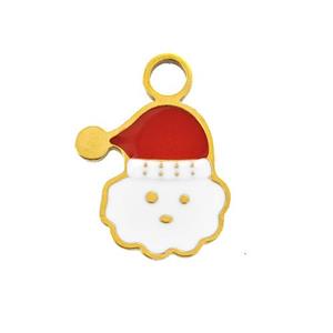Christmas Santa Claus Charms 304 Stainless Steel Pendant Enamel Gold Plated, approx 11-13mm [SSB6580]