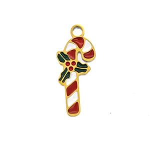 Christmas Candy Cane Charms 304 Stainless Steel Pendant Enamel Gold Plated, approx 7-13mm [SSB6581]