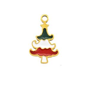 Christmas Tree Charms 304 Stainless Steel Pendant Enamel Gold Plated, approx 9-14mm [SSB6582]