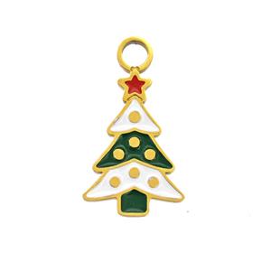 Christmas Tree Charms 304 Stainless Steel Pendant Enamel Gold Plated, approx 10-16mm [SSB6583]