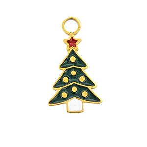 Christmas Tree Charms 304 Stainless Steel Pendant Enamel Gold Plated, approx 10-16mm [SSB6584]