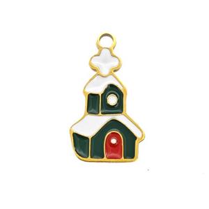 Christmas House Charms 304 Stainless Steel Pendant Enamel Gold Plated, approx 9-14mm [SSB6585]