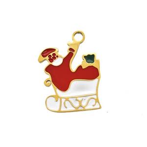 Christmas Santa Claus Charms 304 Stainless Steel Pendant Enamel Gold Plated, approx 11-13mm [SSB6589]