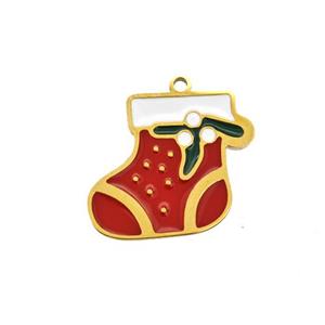 Christmas Stocking Charms 304 Stainless Steel Pendant Enamel Gold Plated, approx 12-15mm [SSB6590]