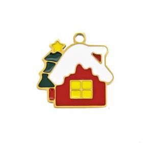 Christmas House Charms 304 Stainless Steel Pendant Enamel Gold Plated, approx 12-15mm [SSB6591]