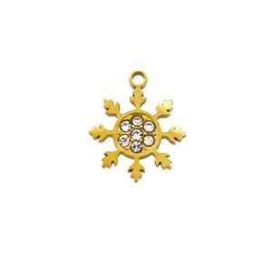 Christmas Snowflake Charms 304 Stainless Steel Pendant Pave Rhinestone Gold Plated, approx 9.5mm [SSB6592]