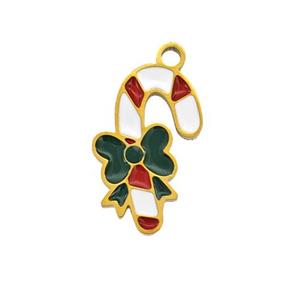 Christmas Candy Cane Charms 304 Stainless Steel Pendant Enamel Gold Plated, approx 9-14mm [SSB6593]