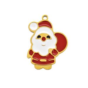 Christmas Santa Claus Charms 304 Stainless Steel Pendant Enamel Gold Plated, approx 12-15mm [SSB6594]