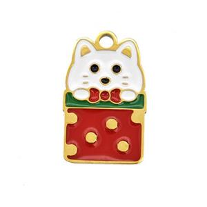 Christmas Cats Charms 304 Stainless Steel Pendant Enamel Gold Plated, approx 10-15mm [SSB6595]