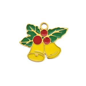 Christmas Bell Charms 304 Stainless Steel Pendant Enamel Gold Plated, approx 12-16mm [SSB6597]
