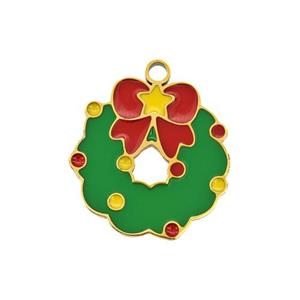 Christmas Wreath Charms 304 Stainless Steel Pendant Enamel Gold Plated, approx 14.5mm [SSB6598]