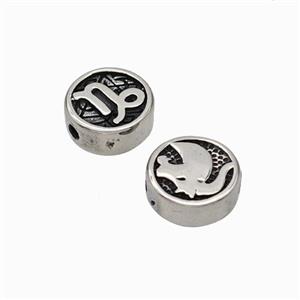 Stainless Steel Coin Beads Zodiac Capricorn Antique Silver, approx 10mm [SSB6609]