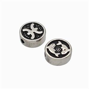 Stainless Steel Coin Beads Zodiac Pisces Antique Silver, approx 10mm [SSB6610]
