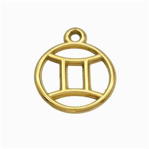 Stainless Steel Symbol Pendant Zodiac Gemini Gold Plated, approx 15mm [SSB6616]