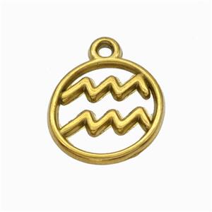 Stainless Steel Symbol Pendant Zodiac Aquarius Gold Plated, approx 15mm [SSB6617]