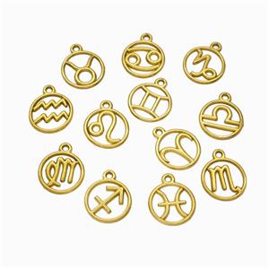 Stainless Steel Symbol Pendant Zodiac Gold Plated Mixed, approx 15mm [SSB6626]