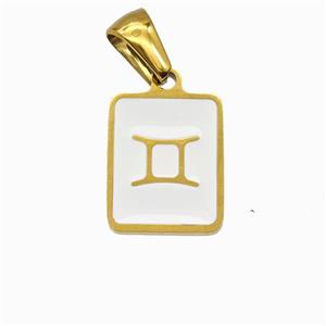 Stainless Steel Symbol Pendant Zodiac Gemini White Enamel Rectangle Gold Plated, approx 11-13mm [SSB6628]