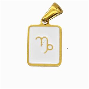 Stainless Steel Symbol Pendant Zodiac Capricorn White Enamel Rectangle Gold Plated, approx 11-13mm [SSB6630]