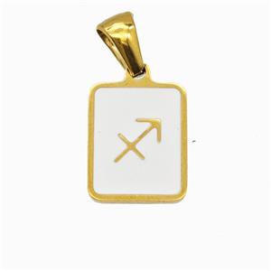 Stainless Steel Symbol Pendant Zodiac Sagittarius White Enamel Rectangle Gold Plated, approx 11-13mm [SSB6632]