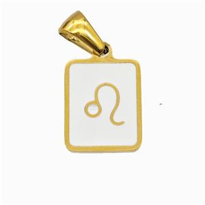 Stainless Steel Symbol Pendant Zodiac Leo White Enamel Rectangle Gold Plated, approx 11-13mm [SSB6633]