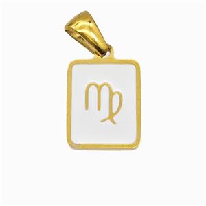Stainless Steel Symbol Pendant Zodiac Virgo White Enamel Rectangle Gold Plated, approx 11-13mm [SSB6634]