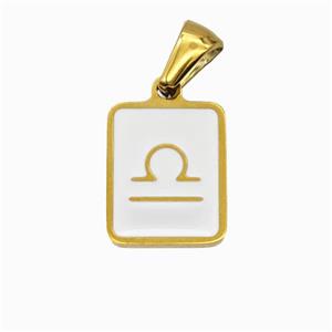 Stainless Steel Symbol Pendant Zodiac Libra White Enamel Rectangle Gold Plated, approx 11-13mm [SSB6635]