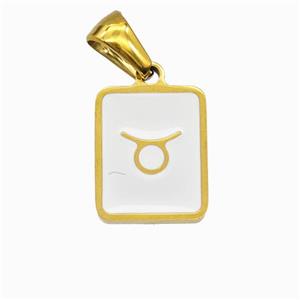 Stainless Steel Symbol Pendant Zodiac Taurus White Enamel Rectangle Gold Plated, approx 11-13mm [SSB6636]