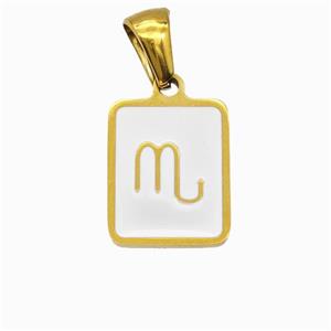 Stainless Steel Symbol Pendant Zodiac Scorpio White Enamel Rectangle Gold Plated, approx 11-13mm [SSB6638]