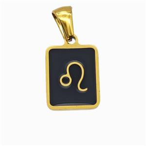 Stainless Steel Symbol Pendant Zodiac Leo Black Enamel Rectangle Gold Plated, approx 11-13mm [SSB6641]