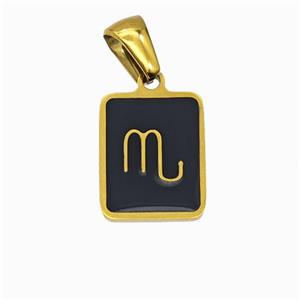 Stainless Steel Symbol Pendant Zodiac Scorpio Black Enamel Rectangle Gold Plated, approx 11-13mm [SSB6642]